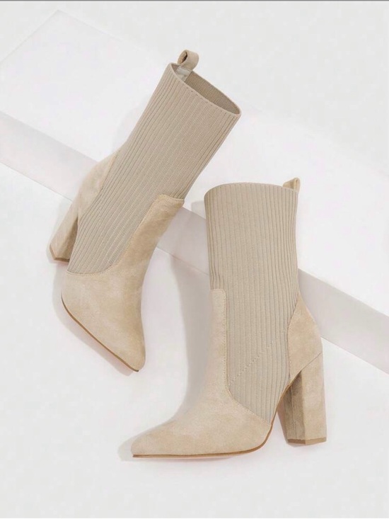 Shoes - NWT ✨ Beige Knit Sock Suede Block Heel Ankle Boots